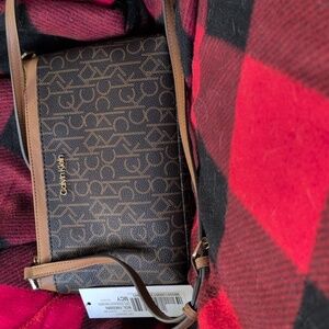 Calvin Klein Brown and Black Monogram Crossbody Bag